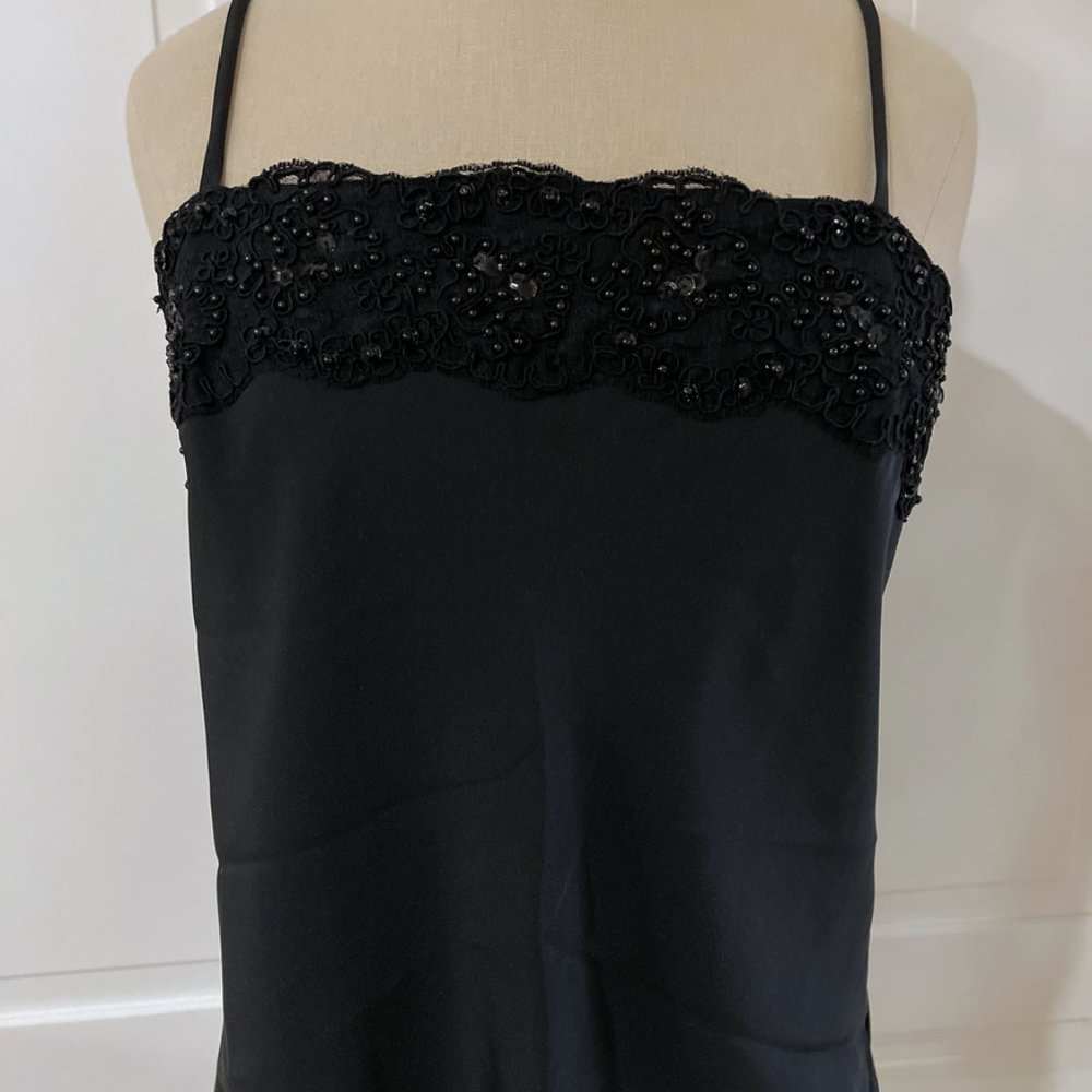 LaChine Classic by Galinda Wang Camisole Top L Black Beaded Women 12 vgt Blouse